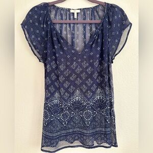 Navy Blue Patterned Joie Blouse